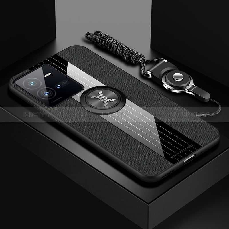 Vivo X80 Lite 5G用極薄ソフトケース シリコンケース 耐衝撃 全面保護 アンド指輪 マグネット式 バンパー X03L Vivo ブラック
