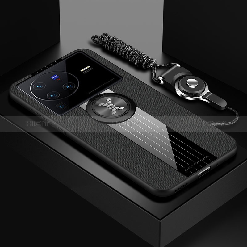 Vivo X80 Pro 5G用極薄ソフトケース シリコンケース 耐衝撃 全面保護 アンド指輪 マグネット式 バンパー X03L Vivo ブラック