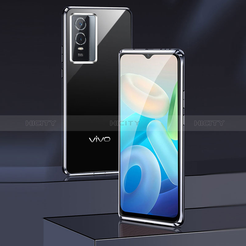 Vivo Y76s 5G用ケース 高級感 手触り良い アルミメタル 製の金属製 360度 フルカバーバンパー 鏡面 カバー P02 Vivo 