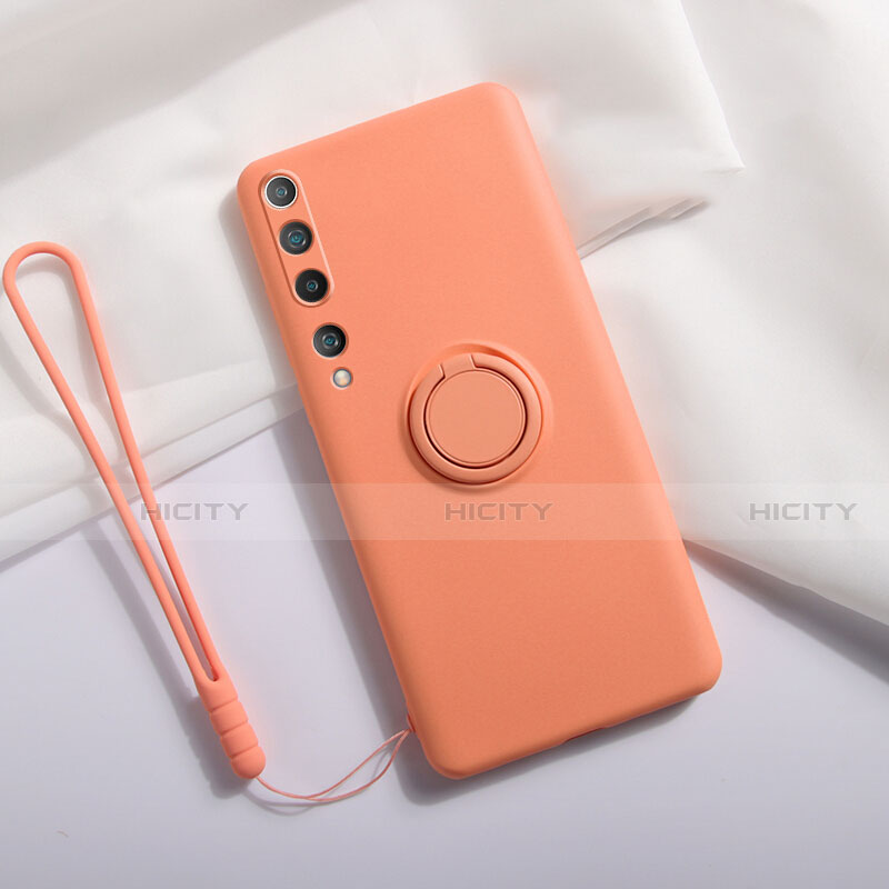 Xiaomi Mi 10用極薄ソフトケース シリコンケース 耐衝撃 全面保護 アンド指輪 マグネット式 バンパー T01 Xiaomi オレンジ