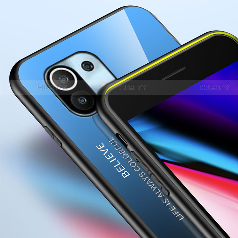 Xiaomi Mi 11 5G用ハイブリットバンパーケース プラスチック 鏡面 虹 グラデーション 勾配色 カバー H02 Xiaomi 