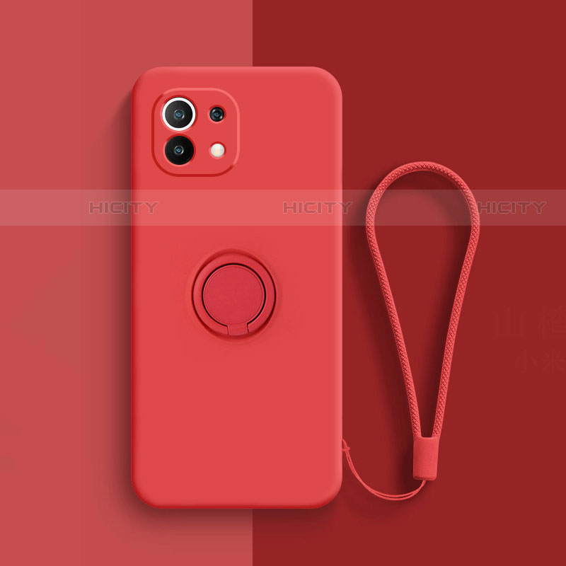 Xiaomi Mi 11 Lite 4G用極薄ソフトケース シリコンケース 耐衝撃 全面保護 アンド指輪 マグネット式 バンパー T01 Xiaomi レッド