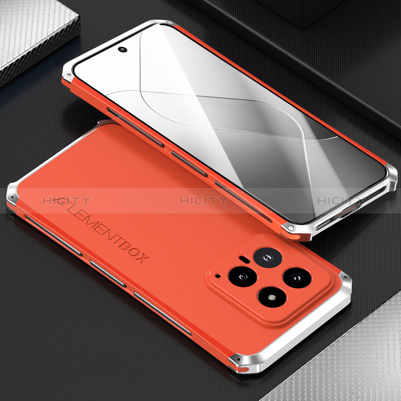 Xiaomi Mi 14 5G用360度 フルカバー ケース 高級感 手触り良い アルミメタル 製の金属製 Xiaomi シルバー・レッド