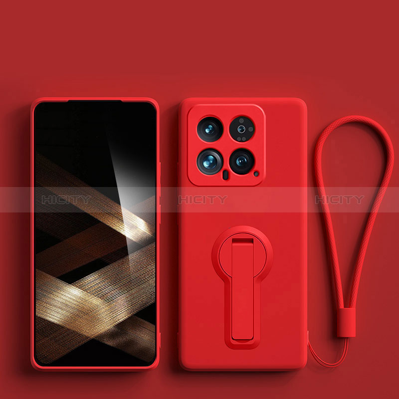 Xiaomi Mi 14 5G用極薄ソフトケース シリコンケース 耐衝撃 全面保護 スタンド バンパー Xiaomi レッド