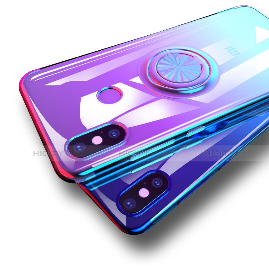 Xiaomi Mi 8用極薄ソフトケース シリコンケース 耐衝撃 全面保護 クリア透明 アンド指輪 Xiaomi ネイビー