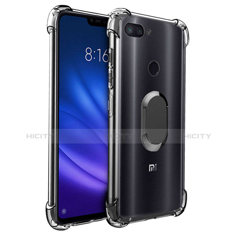 Xiaomi Mi 8 Lite用極薄ソフトケース シリコンケース 耐衝撃 全面保護 クリア透明 アンド指輪 マグネット式 S01 Xiaomi ブラック