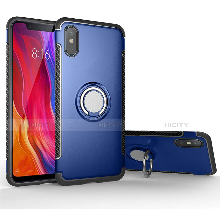 Xiaomi Mi 8 Pro Global Version用ハイブリットバンパーケース プラスチック アンド指輪 マグネット式 Xiaomi ネイビー