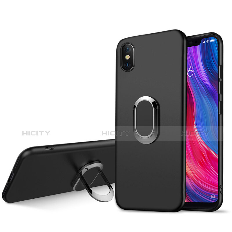 Xiaomi Mi 8 Screen Fingerprint Edition用極薄ソフトケース シリコンケース 耐衝撃 全面保護 アンド指輪 マグネット式 Xiaomi ブラック