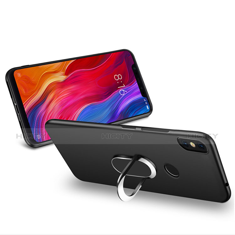 Xiaomi Mi 8 Screen Fingerprint Edition用極薄ソフトケース シリコンケース 耐衝撃 全面保護 アンド指輪 マグネット式 Xiaomi ブラック