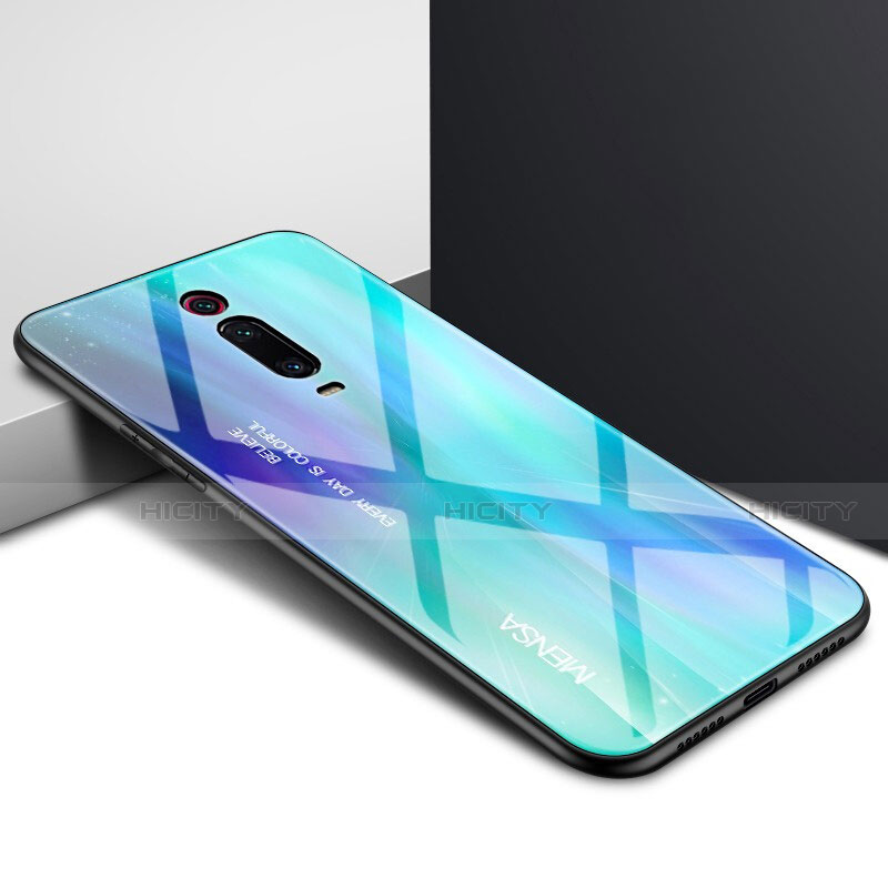 Xiaomi Mi 9T用ハイブリットバンパーケース プラスチック パターン 鏡面 カバー K04 Xiaomi シアン