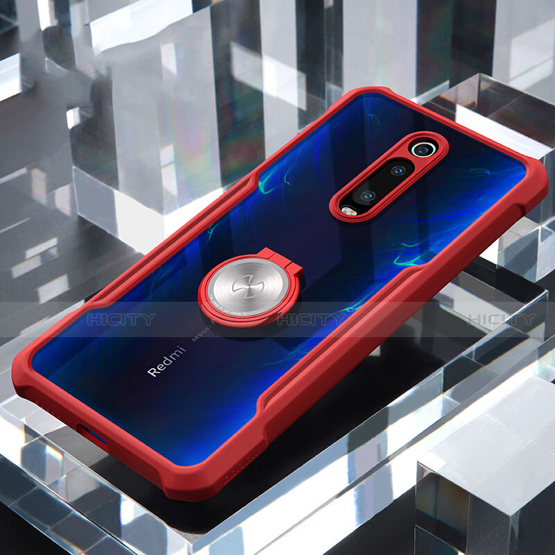 Xiaomi Mi 9T用360度 フルカバーハイブリットバンパーケース クリア透明 プラスチック 鏡面 アンド指輪 マグネット式 T01 Xiaomi レッド