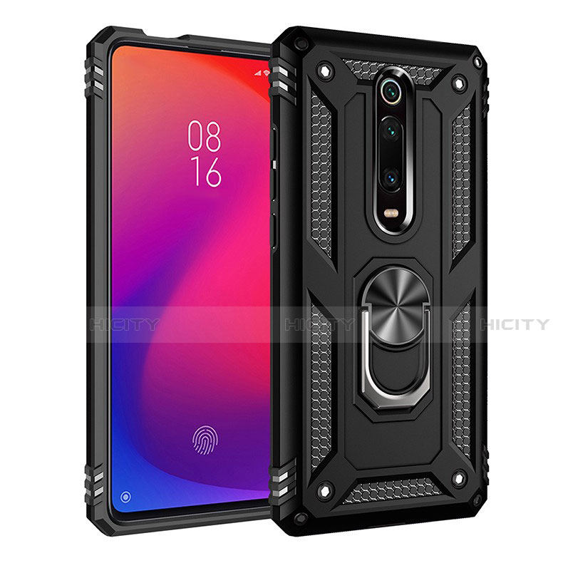 Xiaomi Mi 9T用ハイブリットバンパーケース プラスチック アンド指輪 マグネット式 R02 Xiaomi ブラック