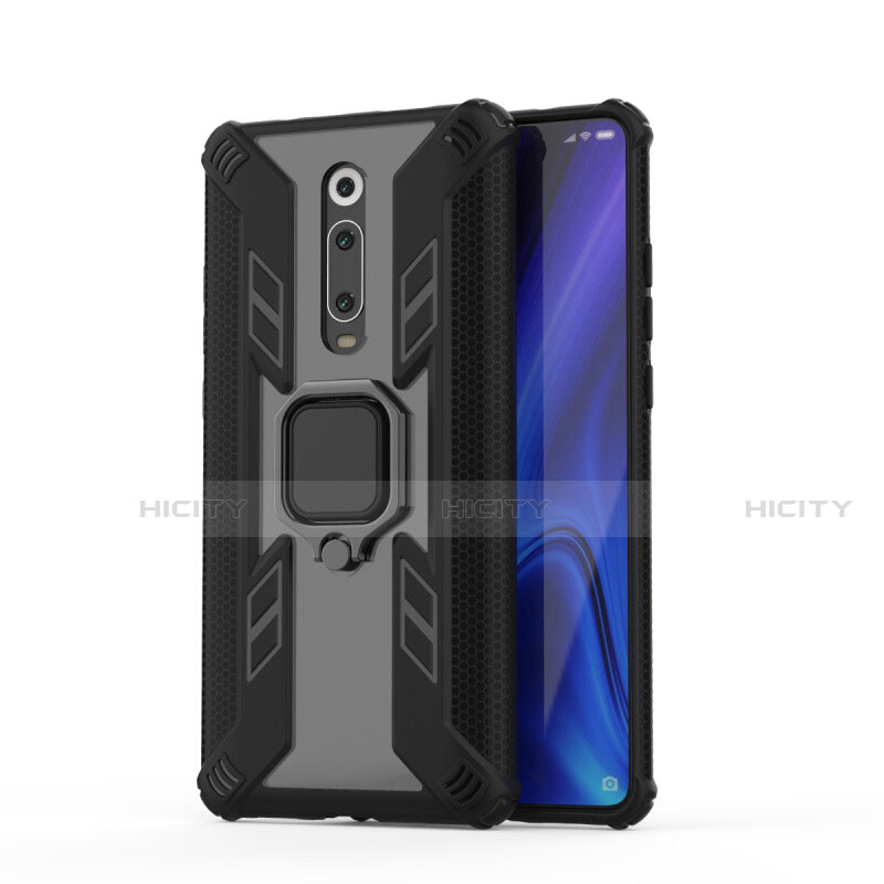 Xiaomi Mi 9T用ハイブリットバンパーケース プラスチック アンド指輪 マグネット式 R03 Xiaomi ブラック