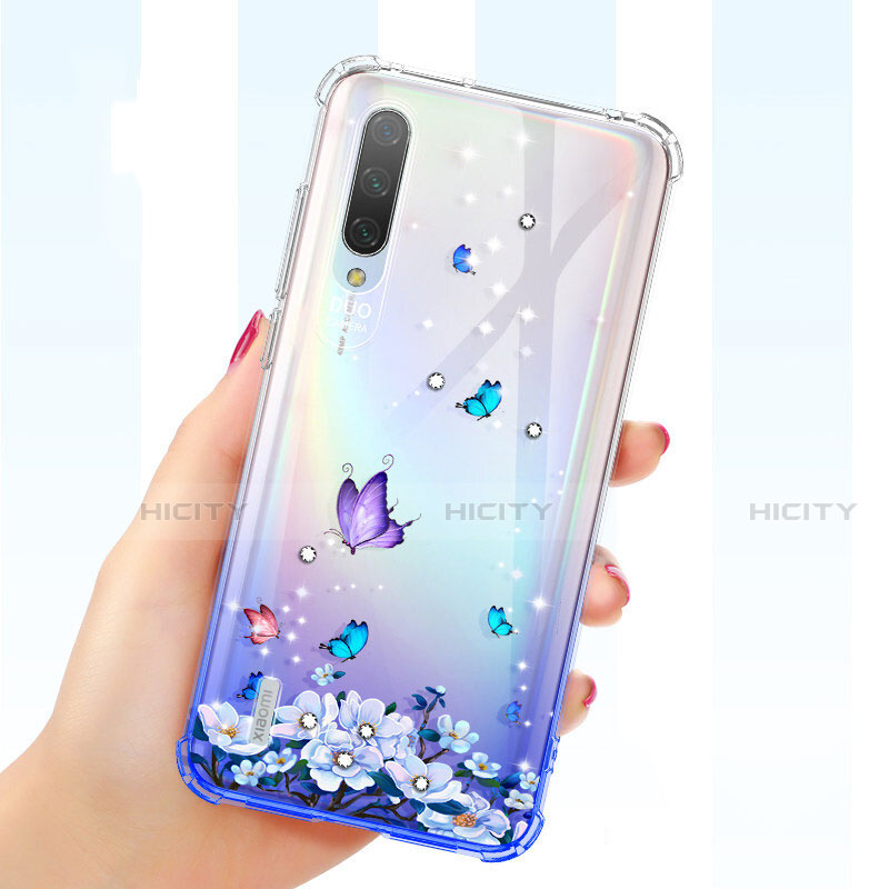 Xiaomi Mi A3用極薄ソフトケース シリコンケース 耐衝撃 全面保護 クリア透明 花 Xiaomi ネイビー