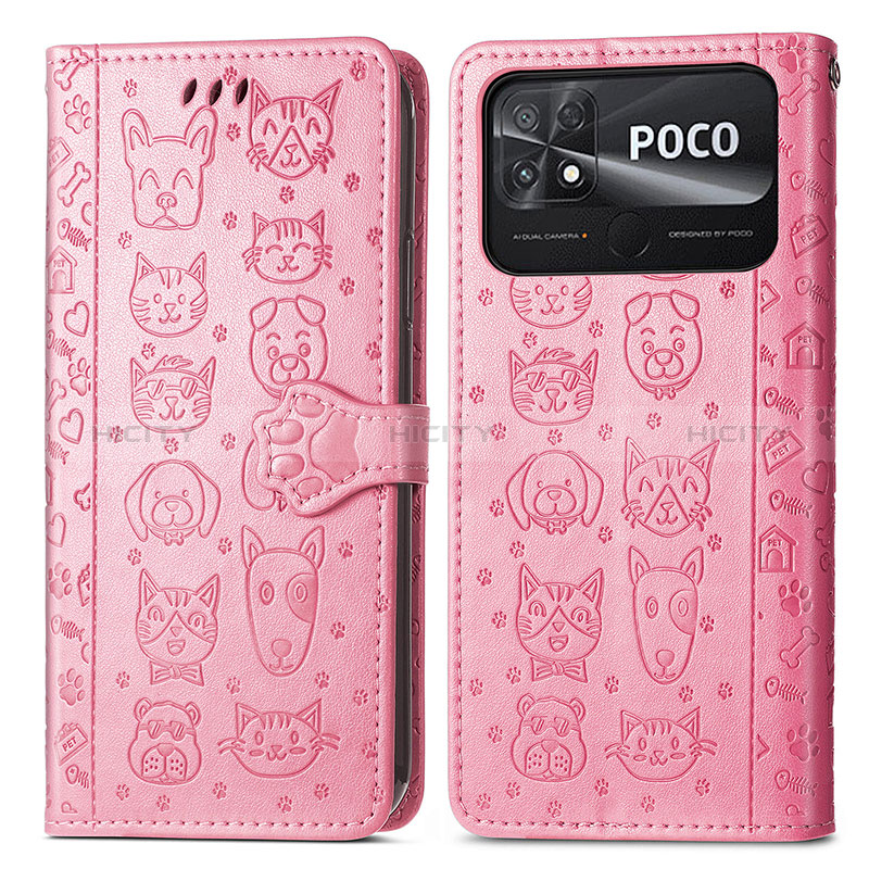 Xiaomi Poco C40用手帳型 レザーケース スタンド パターン カバー S03D Xiaomi ピンク