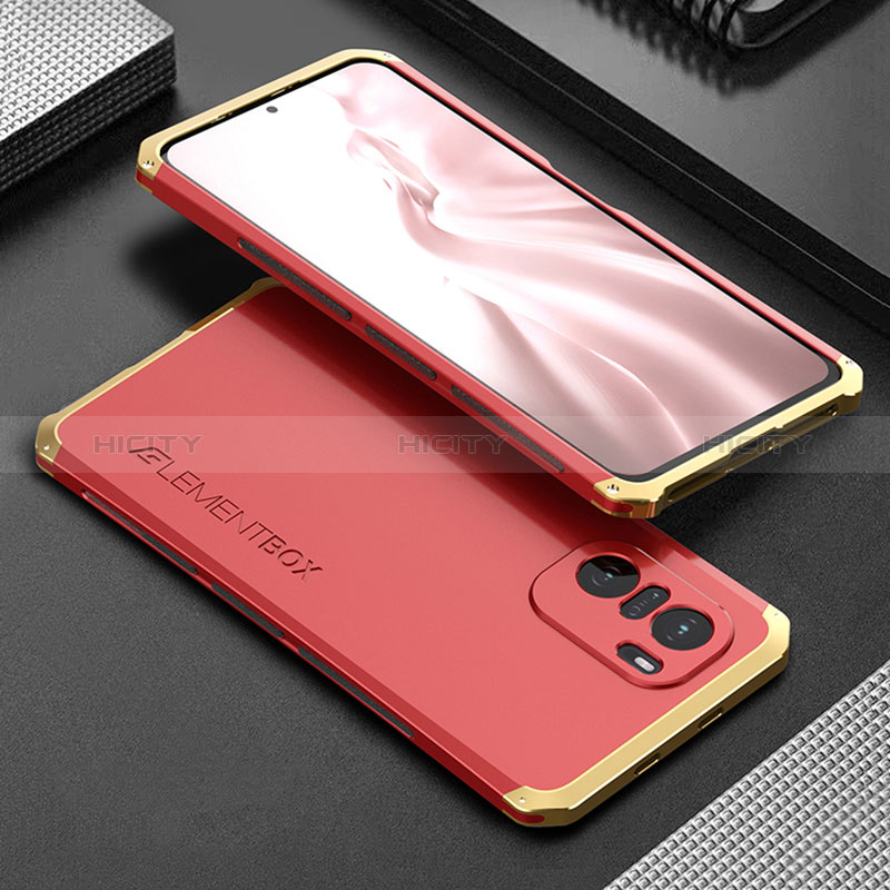 Xiaomi Poco F3 5G用360度 フルカバー ケース 高級感 手触り良い アルミメタル 製の金属製 Xiaomi ゴールド・レッド