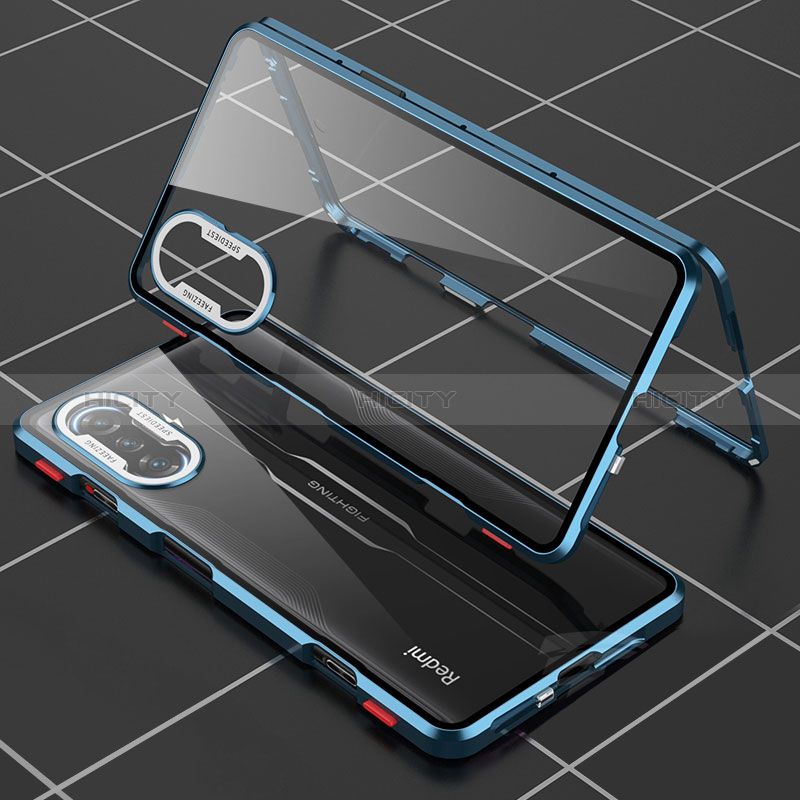 Xiaomi Poco F3 GT 5G用ケース 高級感 手触り良い アルミメタル 製の金属製 360度 フルカバーバンパー 鏡面 カバー Xiaomi ネイビー