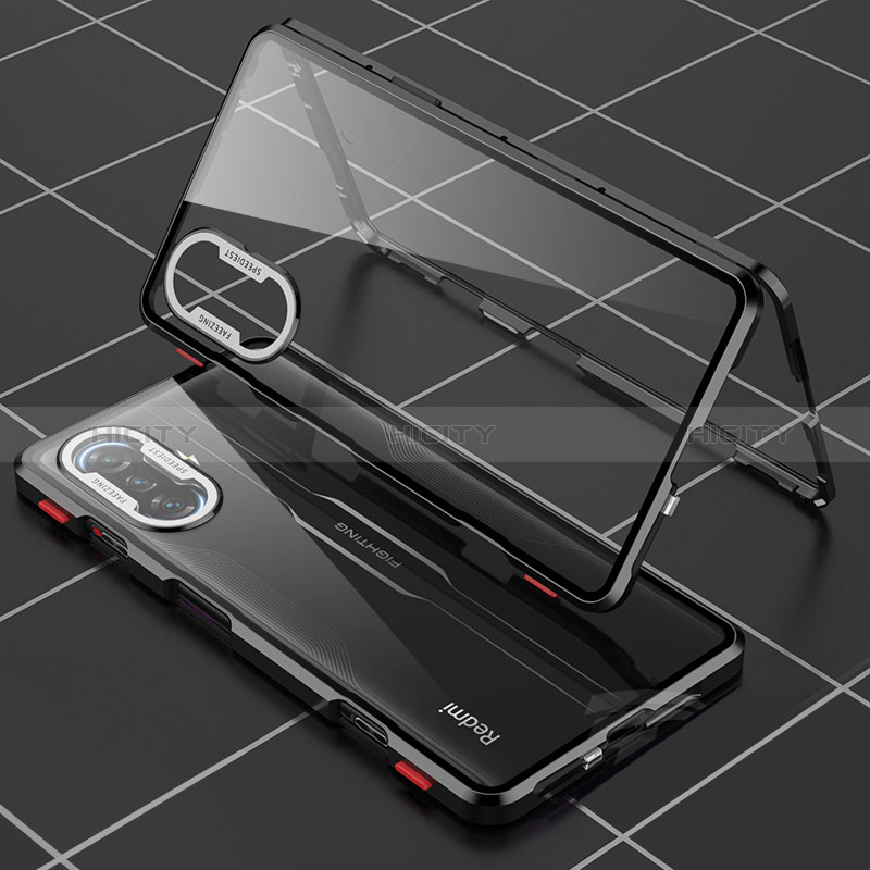 Xiaomi Poco F3 GT 5G用ケース 高級感 手触り良い アルミメタル 製の金属製 360度 フルカバーバンパー 鏡面 カバー Xiaomi ブラック