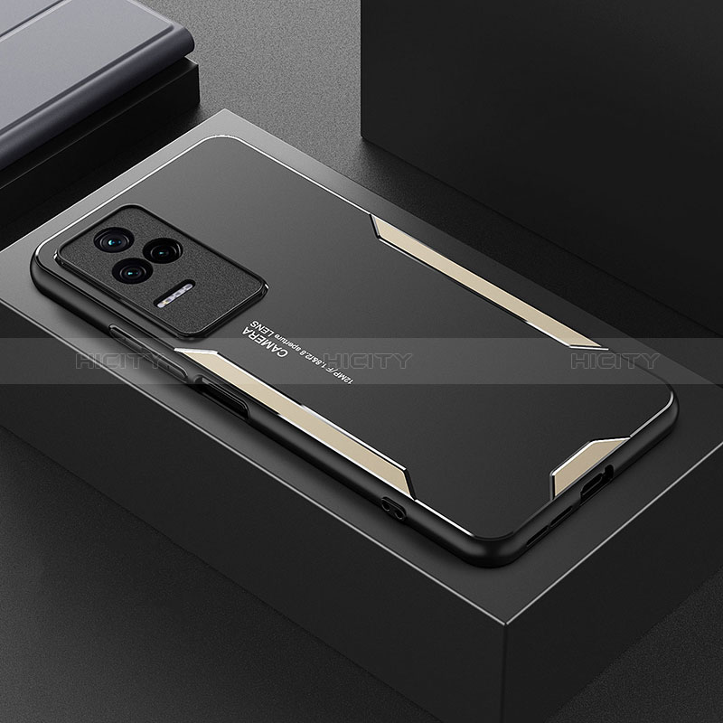 Xiaomi Poco F4 5G用ケース 高級感 手触り良い アルミメタル 製の金属製 兼シリコン カバー Xiaomi ゴールド