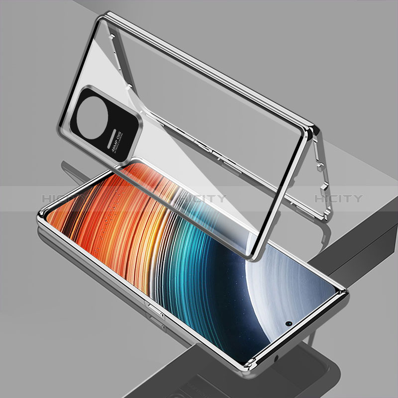 Xiaomi Poco F4 5G用ケース 高級感 手触り良い アルミメタル 製の金属製 360度 フルカバーバンパー 鏡面 カバー Xiaomi シルバー