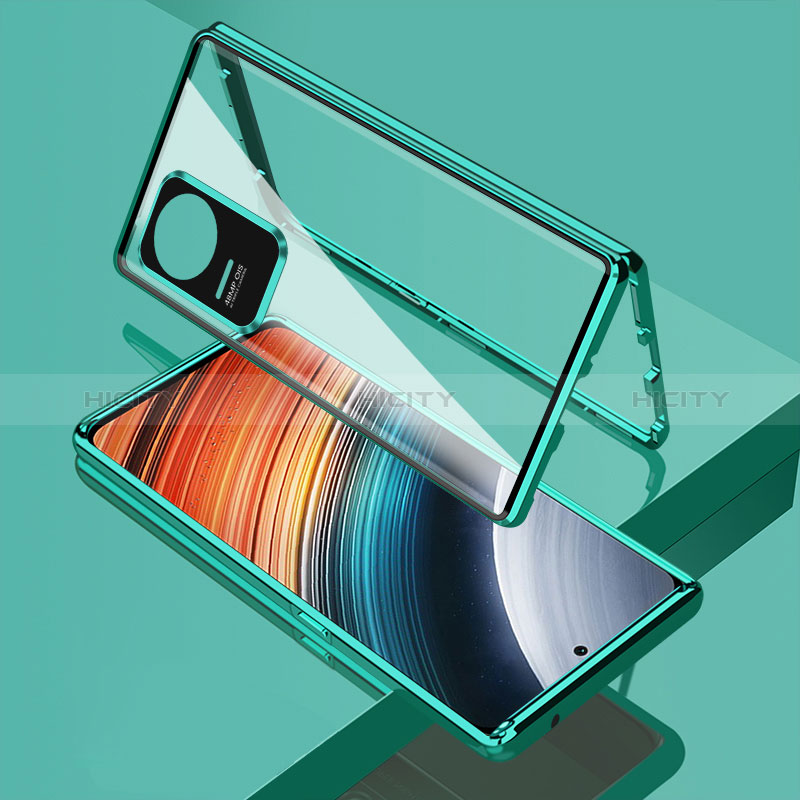 Xiaomi Poco F4 5G用ケース 高級感 手触り良い アルミメタル 製の金属製 360度 フルカバーバンパー 鏡面 カバー Xiaomi グリーン