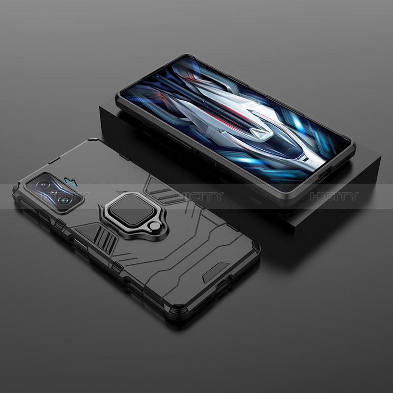 Xiaomi Poco F4 GT 5G用ハイブリットバンパーケース プラスチック アンド指輪 マグネット式 Xiaomi ブラック