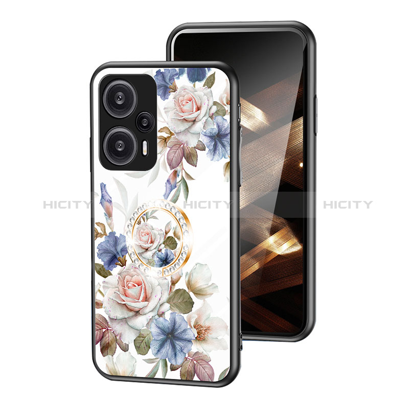 Xiaomi Poco F5 5G用ハイブリットバンパーケース プラスチック 鏡面 花 カバー S01 Xiaomi ホワイト