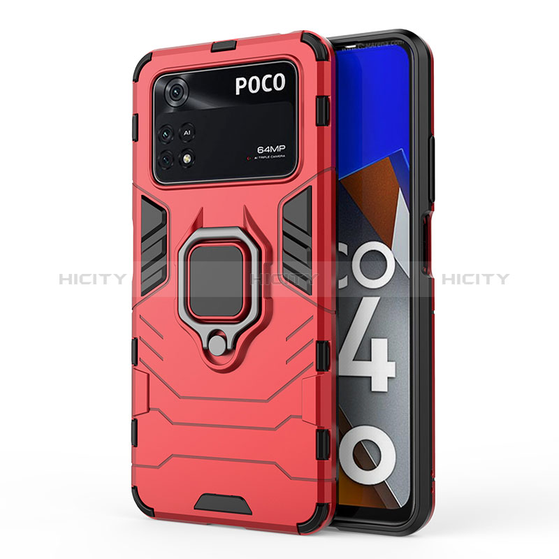 Xiaomi Poco M4 Pro 4G用ハイブリットバンパーケース プラスチック アンド指輪 マグネット式 KC1 Xiaomi レッド