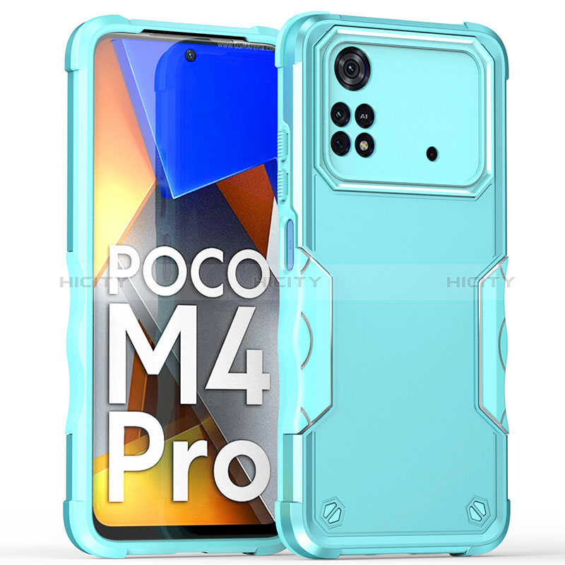 Xiaomi Poco M4 Pro 4G用ハイブリットバンパーケース プラスチック 兼シリコーン カバー QW1 Xiaomi ライトブルー