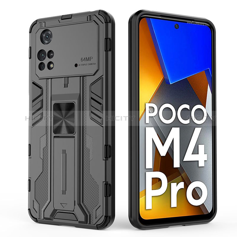 Xiaomi Poco M4 Pro 4G用ハイブリットバンパーケース スタンド プラスチック 兼シリコーン カバー マグネット式 KC2 Xiaomi 