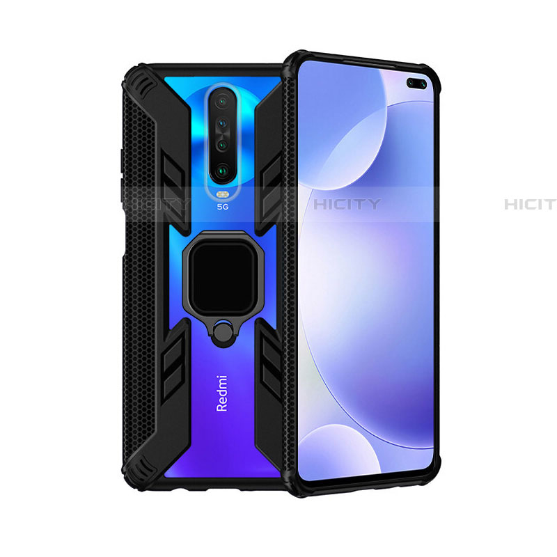 Xiaomi Poco X2用ハイブリットバンパーケース プラスチック アンド指輪 マグネット式 S02 Xiaomi ブラック