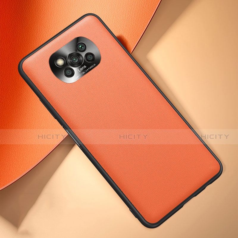 Xiaomi Poco X3用ケース 高級感 手触り良いレザー柄 Xiaomi オレンジ