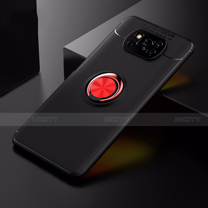 Xiaomi Poco X3用極薄ソフトケース シリコンケース 耐衝撃 全面保護 アンド指輪 マグネット式 バンパー Xiaomi レッド・ブラック