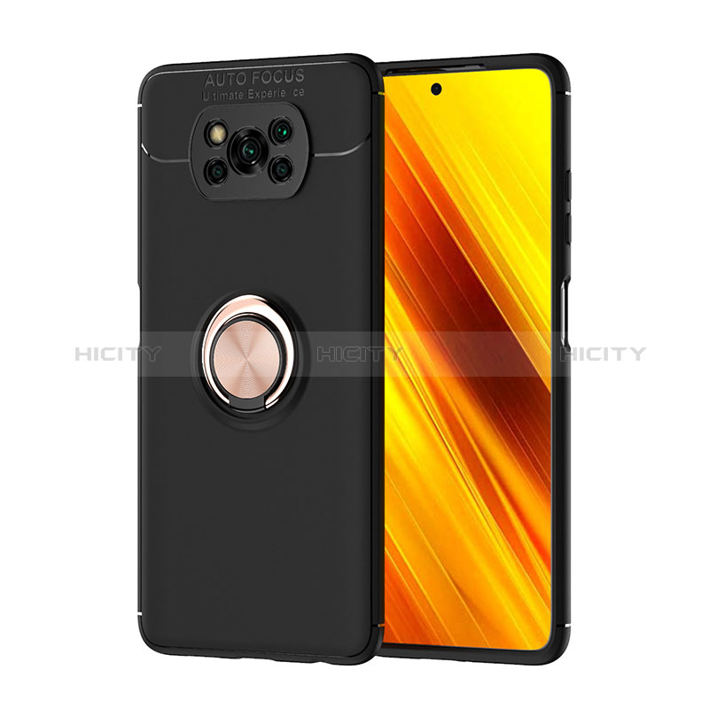 Xiaomi Poco X3用極薄ソフトケース シリコンケース 耐衝撃 全面保護 アンド指輪 マグネット式 バンパー SD1 Xiaomi ゴールド・ブラック