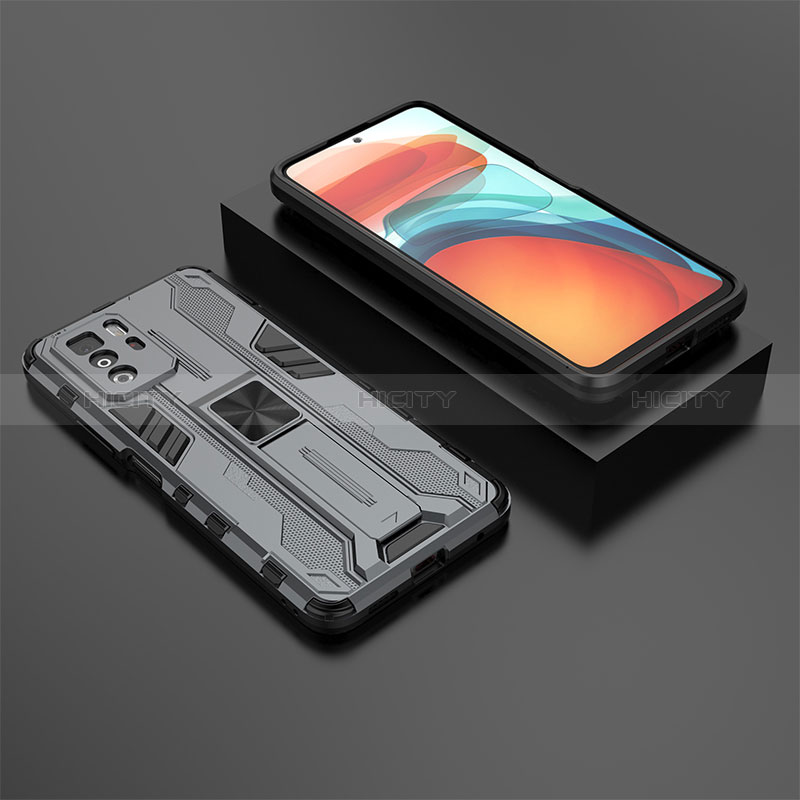 Xiaomi Poco X3 GT 5G用ハイブリットバンパーケース スタンド プラスチック 兼シリコーン カバー マグネット式 KC2 Xiaomi グレー