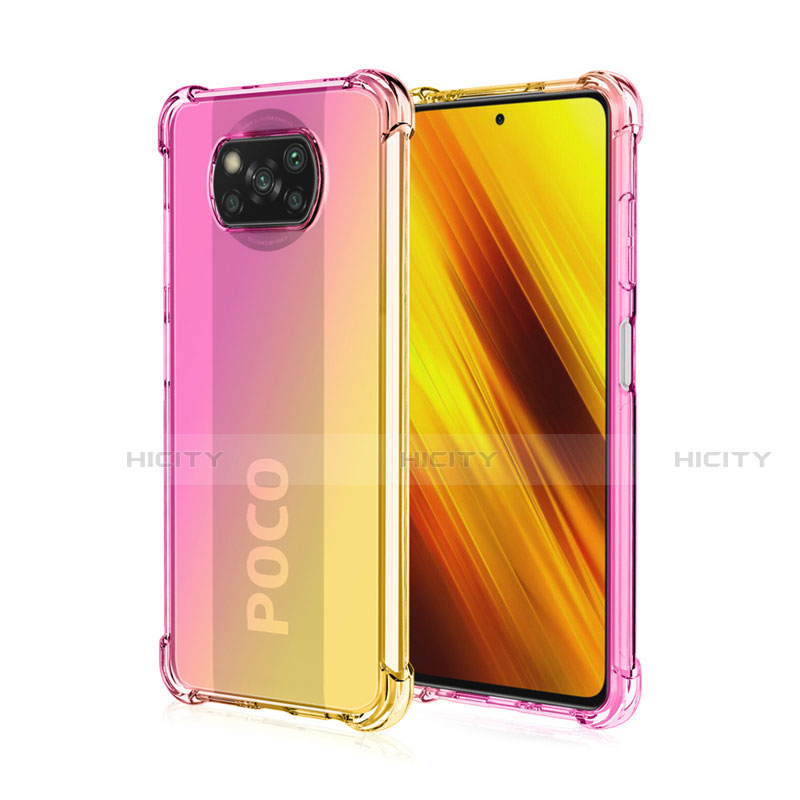 Xiaomi Poco X3 NFC用極薄ソフトケース グラデーション 勾配色 クリア透明 Xiaomi ピンク