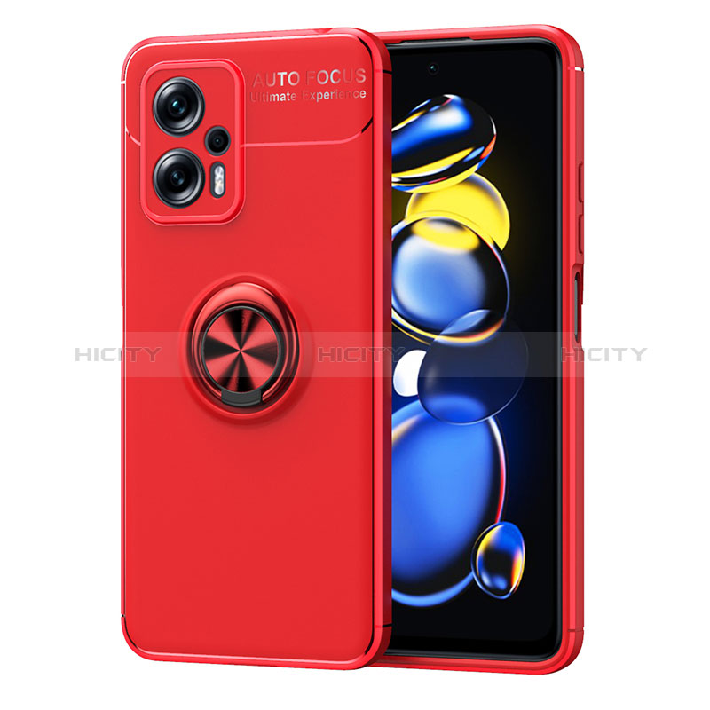 Xiaomi Poco X4 GT 5G用極薄ソフトケース シリコンケース 耐衝撃 全面保護 アンド指輪 マグネット式 バンパー SD1 Xiaomi レッド