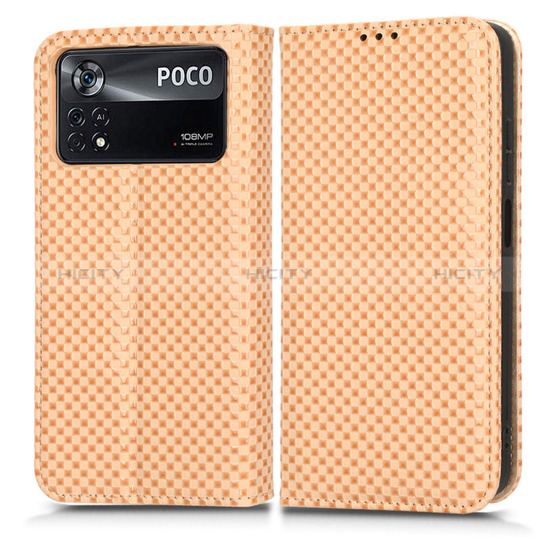 Xiaomi Poco X4 Pro 5G用手帳型 レザーケース スタンド カバー C03X Xiaomi ゴールド