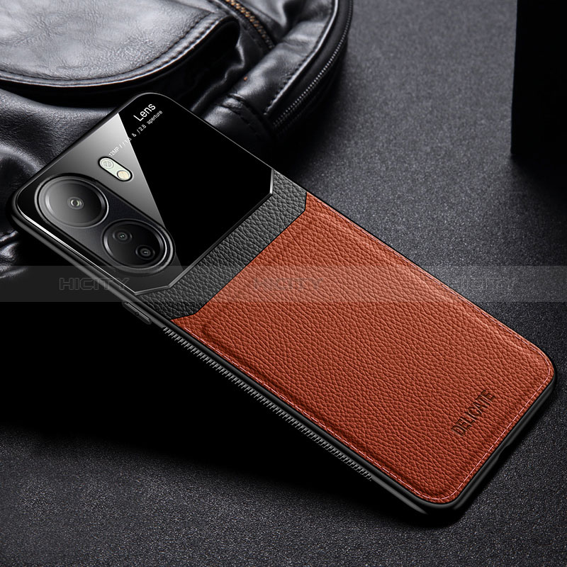 Xiaomi Redmi 13C用シリコンケース ソフトタッチラバー レザー柄 カバー FL1 Xiaomi ブラウン