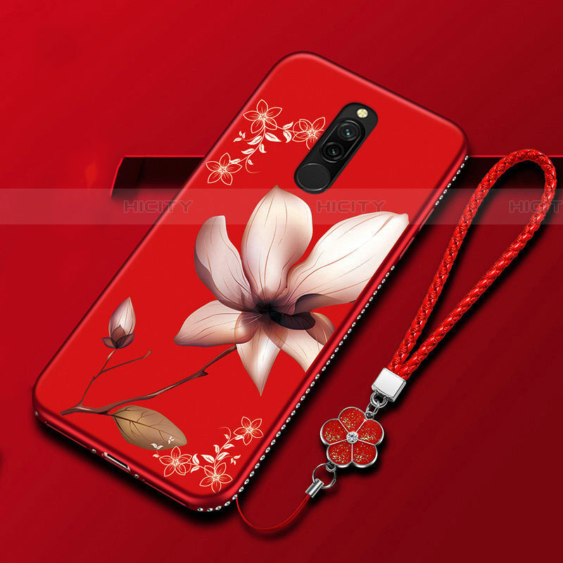 Xiaomi Redmi 8用シリコンケース ソフトタッチラバー 花 カバー Xiaomi ワインレッド