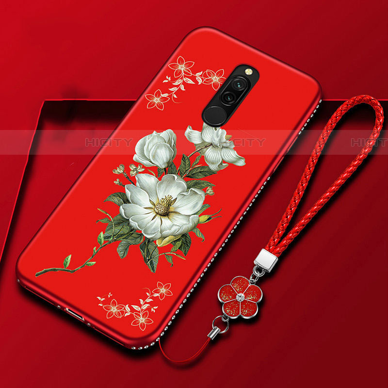 Xiaomi Redmi 8用シリコンケース ソフトタッチラバー 花 カバー Xiaomi レッド