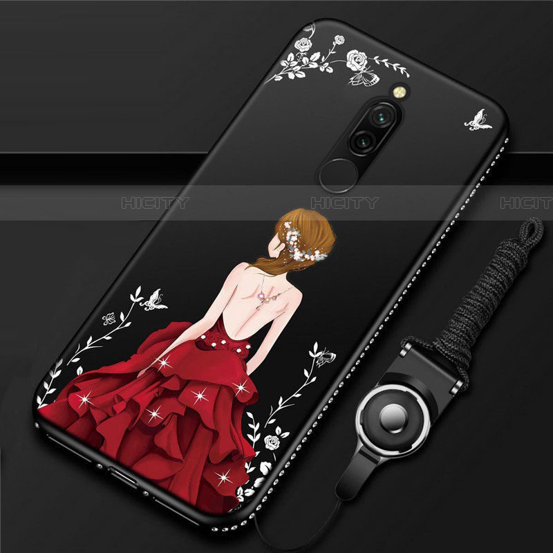 Xiaomi Redmi 8用シリコンケース ソフトタッチラバー バタフライ ドレスガール ドレス少女 カバー Xiaomi レッド・ブラック