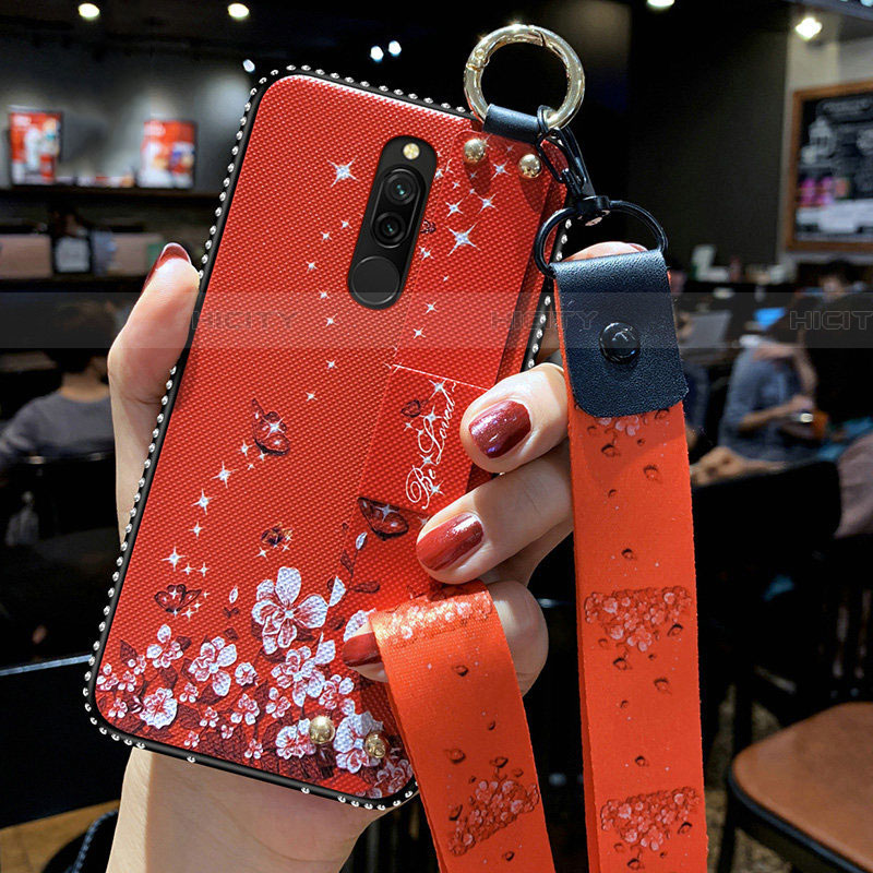 Xiaomi Redmi 8用シリコンケース ソフトタッチラバー 花 カバー S01 Xiaomi レッド