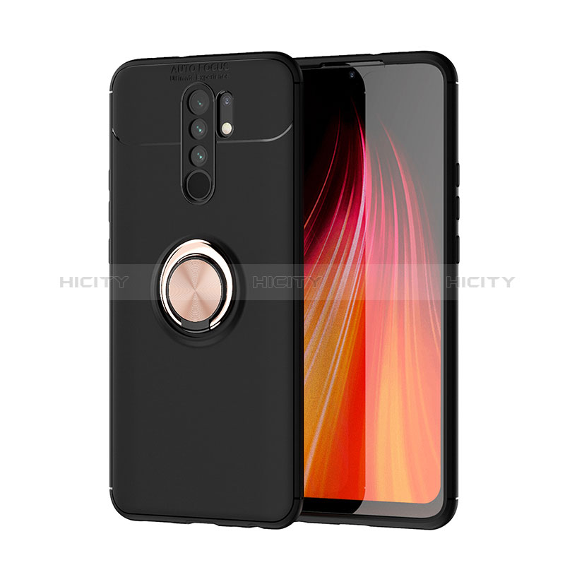 Xiaomi Redmi 9用極薄ソフトケース シリコンケース 耐衝撃 全面保護 アンド指輪 マグネット式 バンパー SD1 Xiaomi ゴールド・ブラック