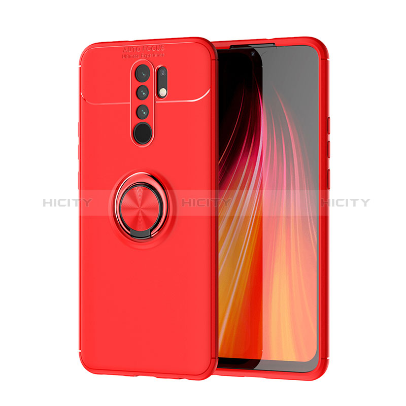 Xiaomi Redmi 9用極薄ソフトケース シリコンケース 耐衝撃 全面保護 アンド指輪 マグネット式 バンパー SD1 Xiaomi レッド