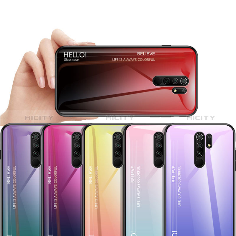 Xiaomi Redmi 9用ハイブリットバンパーケース プラスチック 鏡面 虹 グラデーション 勾配色 カバー LS1 Xiaomi 