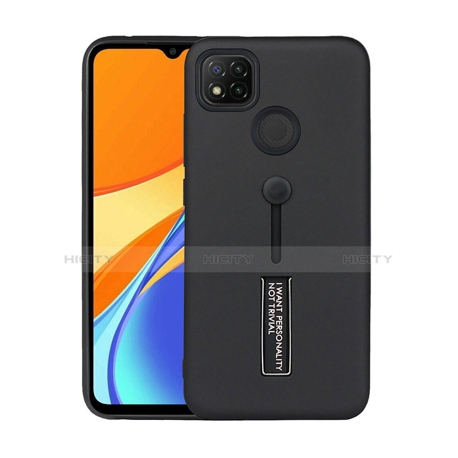 Xiaomi Redmi 9 India用ハイブリットバンパーケース スタンド プラスチック 兼シリコーン カバー A03 Xiaomi ブラック