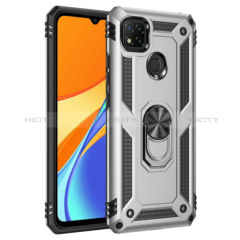 Xiaomi Redmi 9 India用ハイブリットバンパーケース プラスチック アンド指輪 マグネット式 MQ3 Xiaomi シルバー