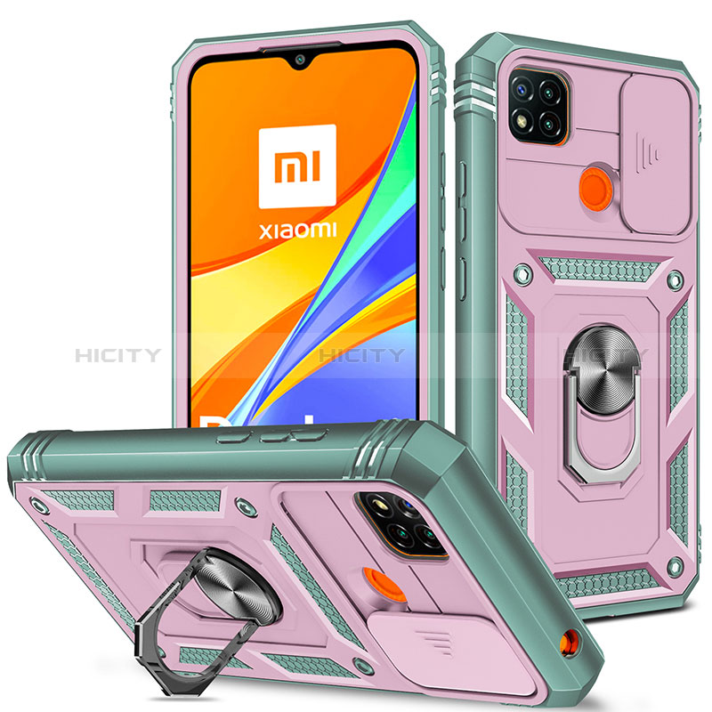 Xiaomi Redmi 9 India用ハイブリットバンパーケース プラスチック アンド指輪 マグネット式 MQ5 Xiaomi ローズレッド