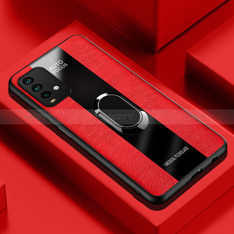 Xiaomi Redmi 9 Power用シリコンケース ソフトタッチラバー レザー柄 アンド指輪 マグネット式 PB1 Xiaomi レッド